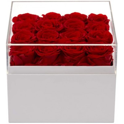 puto Real Rose That Last a Year Eternal Rose in a Box 16 Infinity Rose (Red, White Square Box)