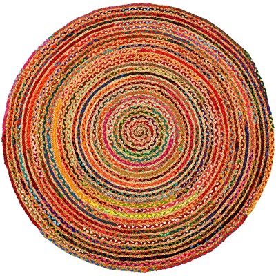 Jaipur Home Round Rag Area Rug, Jute &amp; Cotton Multi Chindi Braid Rug, Hand Woven &amp; Reversible- Handwoven from Multi-Color Vibrant Fabric Rags Bohemian Colorful Rug (5 feet)