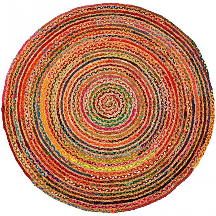 Jaipur Home Round Rag Area Rug, Jute &amp; Cotton Multi Chindi Braid Rug, Hand Woven &amp; Reversible- Handwoven from Multi-Color Vibrant Fabric Rags Bohemian Colorful Rug (5 feet)