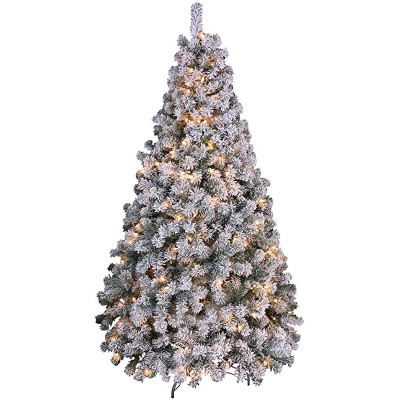 OasisCraft Snow Flocked Christmas Tree 6.5 Ft with 350 Light, Prelight Artificial Pine Xmas Tree