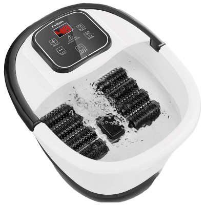 Foot Spa Bath Massager with Heat Bubbles, 8 Removable Massage Rollers, Time &amp; Temprature Control, Pedicure Foot Soak for Tired Feet Stress Relief Home Use, Large Size for Soaking Feet
