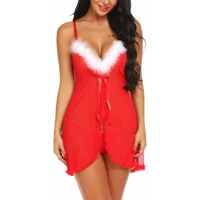 AGFAN Women&#39;s Christmas Lingerie Set Red Sexy Santa Babydoll Lace Chemises Outfit Bodysuits