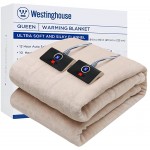 Westinghouse Electric Blanket Queen Size 84&#34;x90&#34; Heated Throw Soft Silky Plush Flannel Heating Blanket, 10 Heat Settings &amp; 12 Hours Auto Off, Machine Washable, Beige