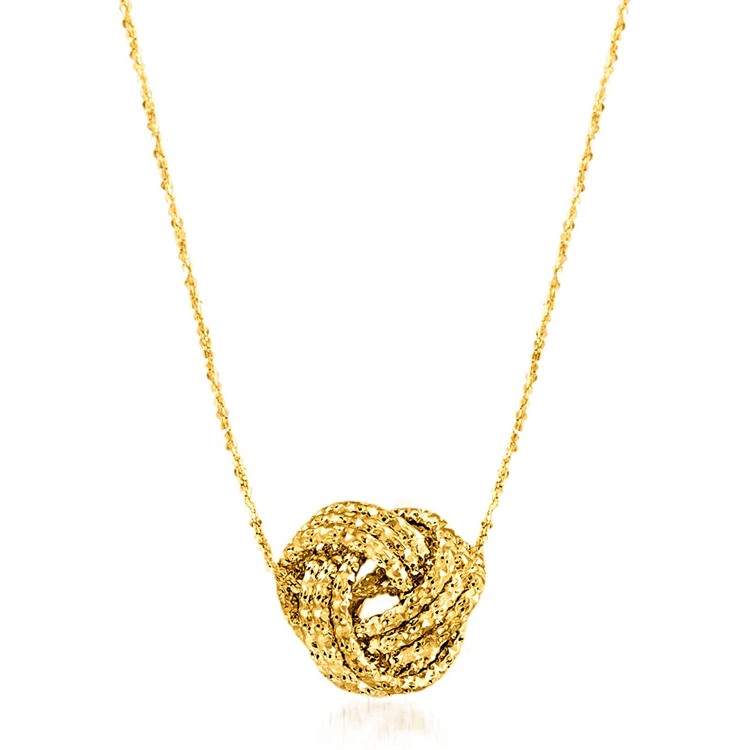 Ross-Simons Italian 14kt Yellow Gold Textured Love Knot Pendant Necklace