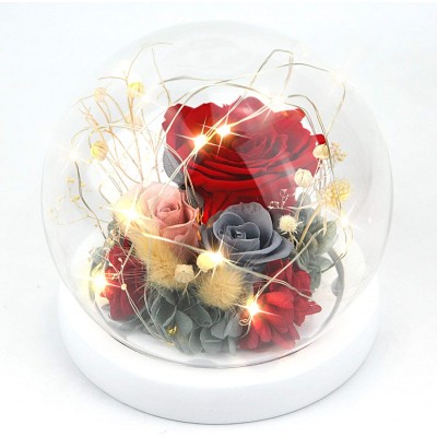 Forever Flowers Preserved Roses Gift for Women Mom Girlfriend Wife - Fresh Real Roses Eternal Flowers with LED Mood Lights Elegant Present for Valentine's Day Birthday Anniversary (Lucky Red)