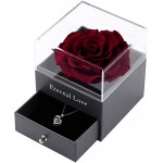 Preserved Rose Drawer with Silver-Tone Special Heart Necklace, Handmade Fresh Rose Romantic Gift for Her on Valentine&#39;s Day, Mother&#39;s Day (Wine Red Rose)
