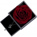 Preserved Rose Drawer with Silver-Tone Special Heart Necklace, Handmade Fresh Rose Romantic Gift for Her on Valentine&#39;s Day, Mother&#39;s Day (Wine Red Rose)