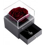 Preserved Rose Drawer with Silver-Tone Special Heart Necklace, Handmade Fresh Rose Romantic Gift for Her on Valentine&#39;s Day, Mother&#39;s Day (Wine Red Rose)