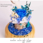 Real Preserved Rose in Glass Dome, DDSKY Enchanted Preserved Rose Eternal Flowers Rose LED Light with Bluetooth Speaker Gift for Christmas Valentine Day Mothers Day Birthday, Blue