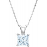 Clara Pucci 3.0 ct Brilliant Princess Cut Stunning Genuine Flawless Natural Sky Blue Topaz Gemstone Solitaire Pendant Necklace With 18&#34; Gold Chain box Solid 18K White Gold