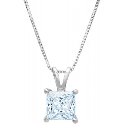 Clara Pucci 3.0 ct Brilliant Princess Cut Stunning Genuine Flawless Natural Sky Blue Topaz Gemstone Solitaire Pendant Necklace With 18&#34; Gold Chain box Solid 18K White Gold