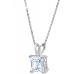 Clara Pucci 3.0 ct Brilliant Princess Cut Stunning Genuine Flawless Natural Sky Blue Topaz Gemstone Solitaire Pendant Necklace With 18&#34; Gold Chain box Solid 18K White Gold