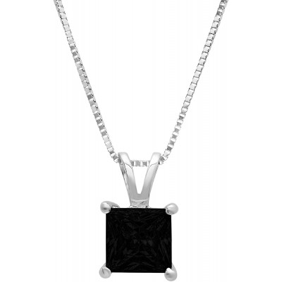 Clara Pucci 3.0 ct Brilliant Princess Cut Stunning Genuine Flawless Natural Black Onyx Gemstone Solitaire Pendant Necklace With 18&#34; Gold Chain box Solid 18K White Gold