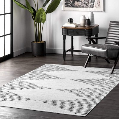 nuLOOM Romina Machine Washable Diamond Stripes Area Rug, 4&#39; x 6&#39;, Ivory