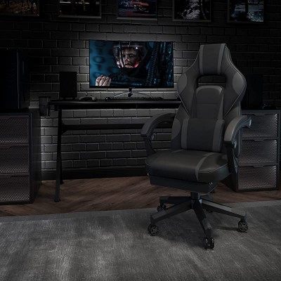 Flash Furniture X40 Gaming Chair Racing Ergonomic Computer Chair with Fully Reclining Back/Arms, Slide-Out Footrest, Massaging Lumbar - Black/Gray