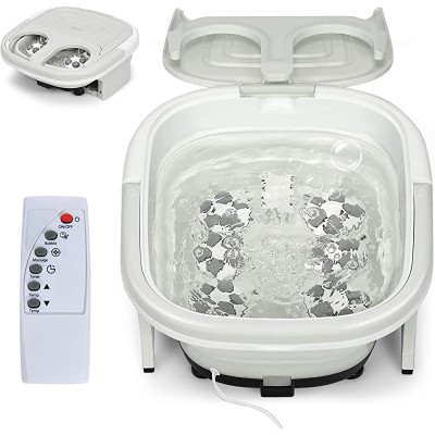 COSTWAY Foot Spa Bath Massager, Collapsible Feet Salon Tub with Adjustable Heating Temperature &amp; Electric Roller, Remote Control for Easy Operation, Infrared Lights, Bubbles Function