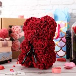 10 Inch Rose Teddy Bear Flower Artificial Handmade Forever Rose Bear for Valentines Day Anniversary Bridal Showers Weddings Mothers Day with Clear Box (Burgundy)