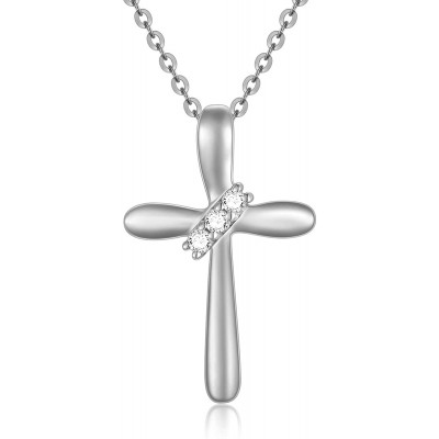 10K Real Gold Diamond Cross Necklace for Women, Natural Round-cut Diamond Accent Gold Cross Pendant Anniversary Love Gift Jewelry for Her, 18 inch