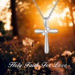 10K Real Gold Diamond Cross Necklace for Women, Natural Round-cut Diamond Accent Gold Cross Pendant Anniversary Love Gift Jewelry for Her, 18 inch