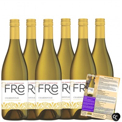 Sutter Home Fre Chardonnay Non-Alcoholic White Wine Experience Bundle with Pop Socket, Seasonal Wine Pairings &amp; Recipes, 12/750ML, 6-Pack