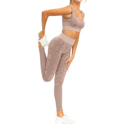 Workout Sets for Women 2 Piece Snake Print High Waisted Yoga Leggings with Stretch Sports Bra Gym Clothes