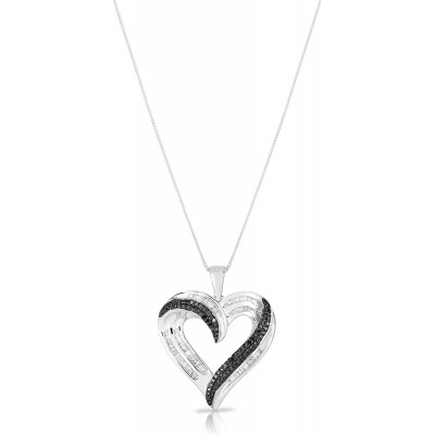 Femme Luxe Black and White Diamond Heart Pendant for Women, 925 Sterling Silver, Giftable Jewelry, Perfect Valentine Gift for Wife, Girlfriend