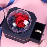 Secmote Preserved Real Rose, Eternal Handmade Preserved Rose with Jewelry Box, Enchanted Real Rose Flower for Valentine's Day Anniversary Weeding Romantic Gifts for Her (DoubleLayer-Blue)