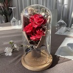 Forever Flowers Eternal Roses in Glass Dome, Upscale Immortal Roses Gift for Women, for her, Glass Flowers Rose with LED Mood Lights for Valentine&#39;s Day Mothers Day Birthday