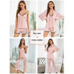 Arwser Women&#39;s Silk Satin Pajamas Set 4 Pcs Sleepwear Cami Top Pjs with Shorts and Robe