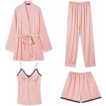 Arwser Women&#39;s Silk Satin Pajamas Set 4 Pcs Sleepwear Cami Top Pjs with Shorts and Robe