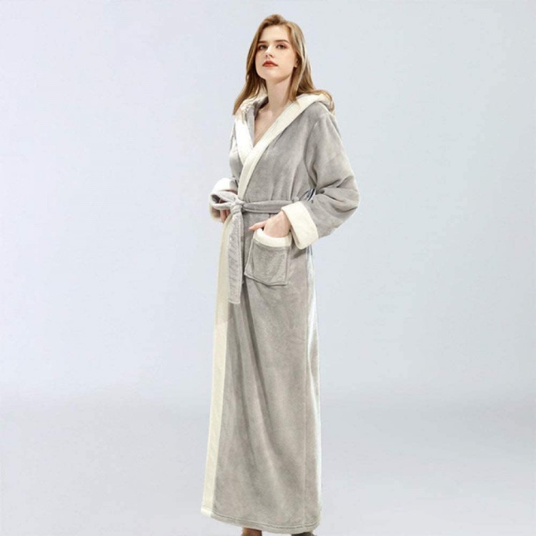 AAJIA,Pajamas,Women Nightgown Hooded Autumn and Winter Morning Sleepwear Robe Women&#39;s Long Pajama Set Ladies Femme Woman Five Color,Light Gray,XL
