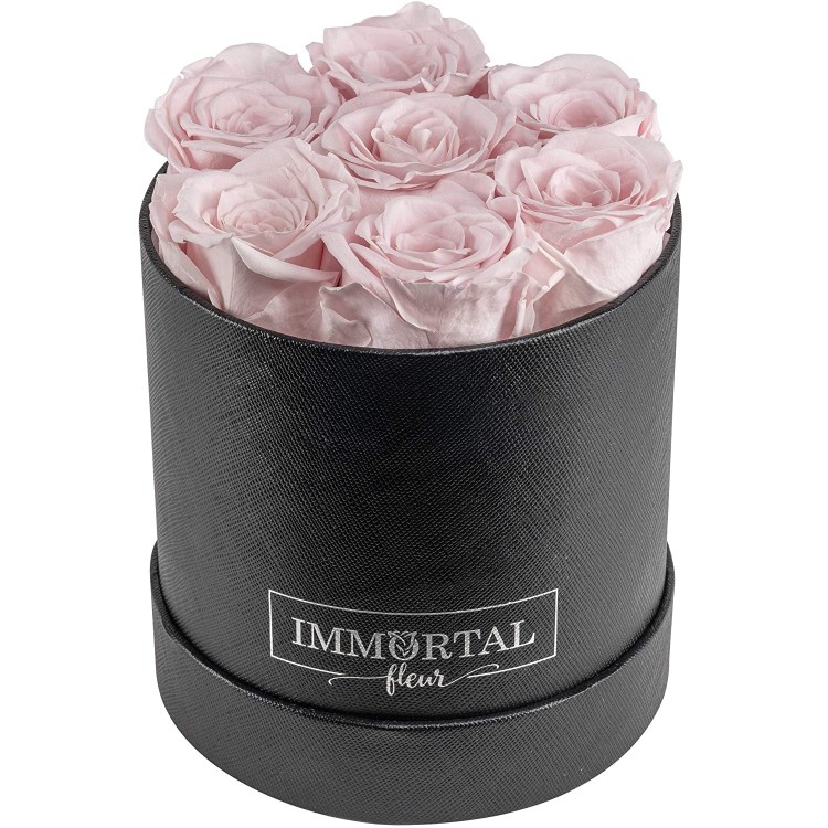 Immortal Fleur Preserved Roses | Fresh Real Flowers Arranged In Elegant Round Box | Last Over a Year | Handmade Gifts For Her: Valentine&#39;s Day, Mother&#39;s Day, Anniversary &amp; Birthday | Pink: 7 Roses