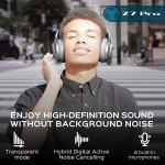 TREBLAB Z7 PRO - Hybrid Active Noise Canceling Headphones with Mic - 45H Playtime &amp; USB-C Fast Charging, ANC Wireless Over Ear Bluetooth Headphones w/aptX, Stereo Sound, Touch Control (Grey)