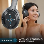 TREBLAB Z7 PRO - Hybrid Active Noise Canceling Headphones with Mic - 45H Playtime &amp; USB-C Fast Charging, ANC Wireless Over Ear Bluetooth Headphones w/aptX, Stereo Sound, Touch Control (Grey)