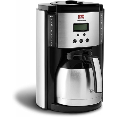 Aroma Enhance Drip Coffee Maker with Double Wall Vacuum Stainless Steel Carafe | Capacity: 10 cups | Includes 5 Melitta Coffee Filters #4 (Black)