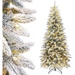 Decoway 6ft Pre-Lit Artificial Christmas Tree with Flocked Snow Pre-Strung Lights Xmas Holiday Decoration for Home, Office, Party