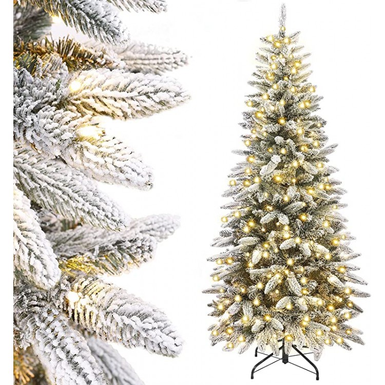 Decoway 6ft Pre-Lit Artificial Christmas Tree with Flocked Snow Pre-Strung Lights Xmas Holiday Decoration for Home, Office, Party