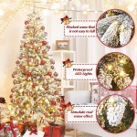 Decoway 6ft Pre-Lit Artificial Christmas Tree with Flocked Snow Pre-Strung Lights Xmas Holiday Decoration for Home, Office, Party