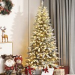 Decoway 6ft Pre-Lit Artificial Christmas Tree with Flocked Snow Pre-Strung Lights Xmas Holiday Decoration for Home, Office, Party