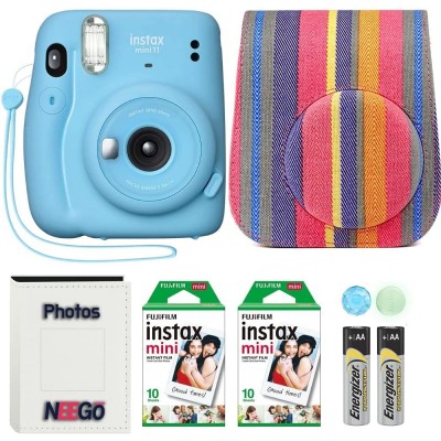 Fujifilm Instax Mini 11 Camera with Case, Fuji Instant Film (20 Sheets) and Photo Album (Sky Blue)