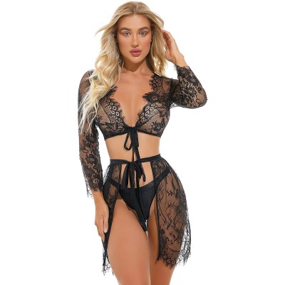 YXBNNY Sexy Chemise Lingerie for Women Hollow Out Sheer Deep V Neck Lace Eyelash Nightgown