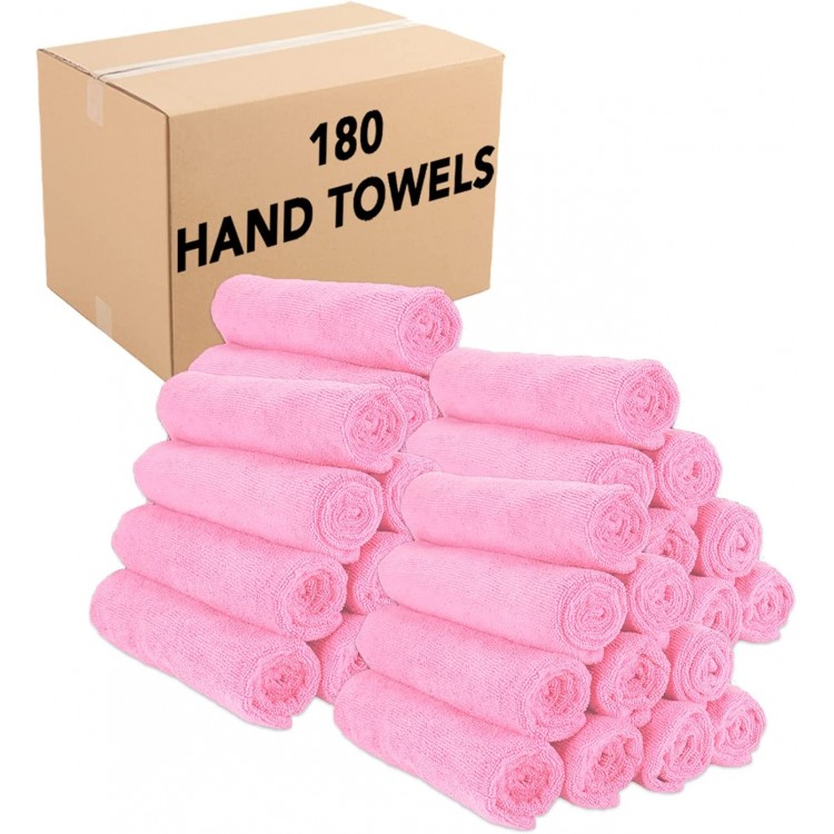 Arkwright Microfiber Hand Towels (15x24, 180 Bulk Case), Perfect Gym Towels for Home, Gym, Salon, Spa, Resort (Pink)