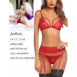 Avidlove Women Deep V One Piece Teddy Lingerie (Black, Small) and Sexy Lingerie for Women Lingerie Set with Garter Belts (Red, Small)