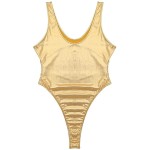 Women Sexy Lingerie Bodysuit One-piece Swimsuits Sleeveless High Cut Wetlook Faux Leather Stretch Leotard Bodysuit Bathing Suits (Color : Silver, Size : M) YXF99 (Color : Gold, Size : M)