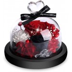 Preserve Red Rose Birthday Gifts for Mom Gift for Mother&#39;s Day Valentine&#39;s Day Christmas New Year Thanksgiving Wife Friend, Handmade Eternal Fresh Flower in Glass Dome Heart with 3 Heads Rose