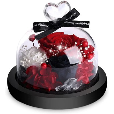 Preserve Red Rose Birthday Gifts for Mom Gift for Mother&#39;s Day Valentine&#39;s Day Christmas New Year Thanksgiving Wife Friend, Handmade Eternal Fresh Flower in Glass Dome Heart with 3 Heads Rose
