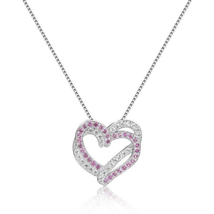 Fine Color Jewels Heart Necklace (Pink Sapphire)