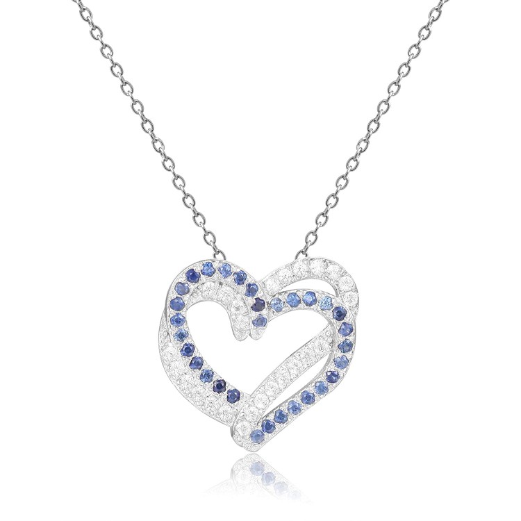 Fine Color Jewels Heart Necklace (Blue Sapphire)