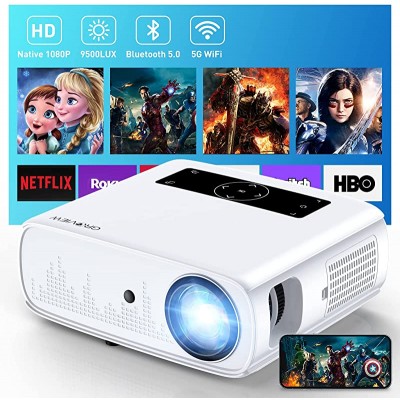 Projector, GROVIEW 9500L Native 1080P Projector, Full HD WiFi Projector with Bluetooth 5.0, Supports 4K Video &amp; 300&#34; Display, 5G Synchronize Smartphone Screen, Compatible w/Laptop/PC/DVD/TV/PS5