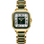 Diella Women Rectangle Dress Watch, Automatic Self Winding Watches for Women with Date, Waterproof Jade &amp; Stainless Steel Watch, Roman Numerals Analog Watch(Model:AD6027L)